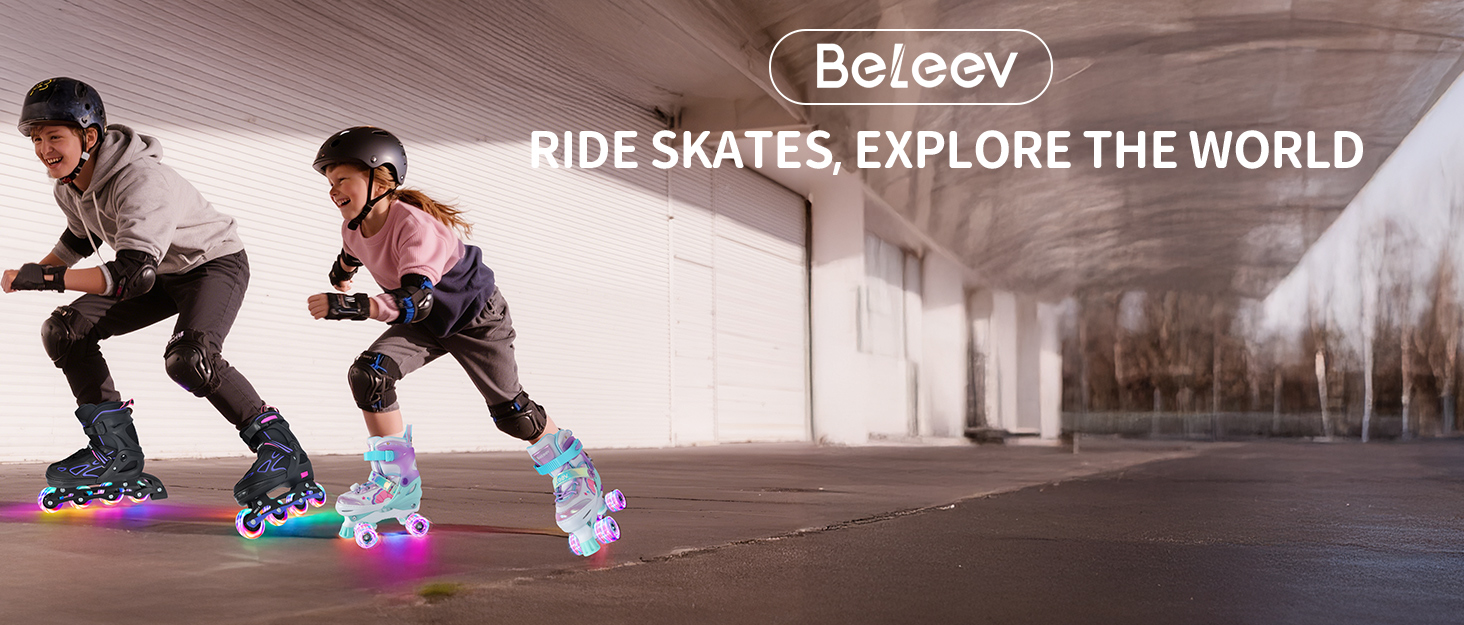 Ролики для дітей BELEEV, розмір L (EU 38-41), фіолетові, з LED-підсвіткою, для дівчаток та хлопчиків, регульовані, для початківців