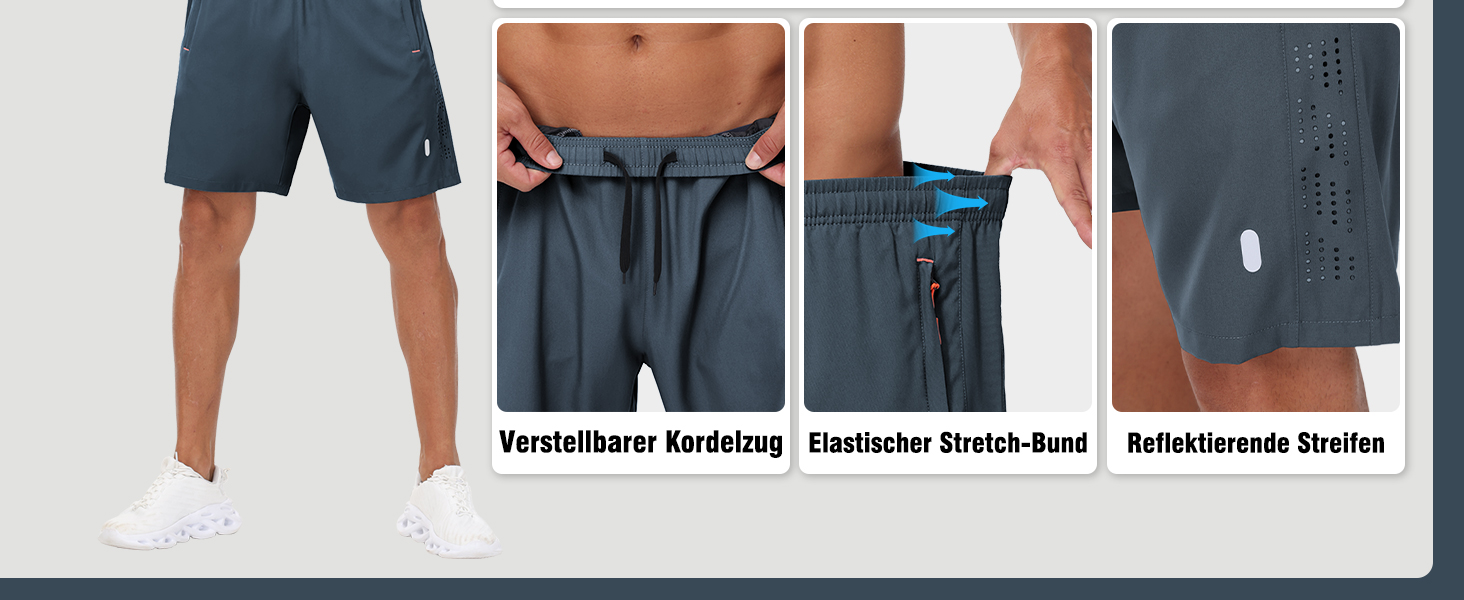 Шорти спортивні чоловічі дихаючі для бігу та фітнесу, Dry Fit, для тренажерного залу, шорти для джогінгу, функціональні шорти з кишенями на блискавці, чорний/темно-сірий, розмір L, 2 шт. в упаковці