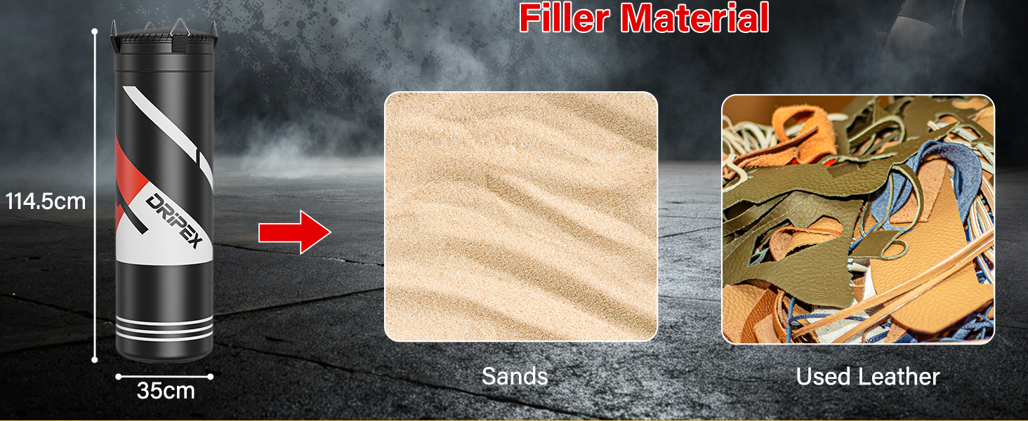 Боксерський мішок Dripex з наповнювачем, важкий підвісний боксерський мішок, комплект з міцним сталевим ланцюгом на 360° та боксерськими рукавичками для тренувань кікбоксингу, фітнесу, MMA