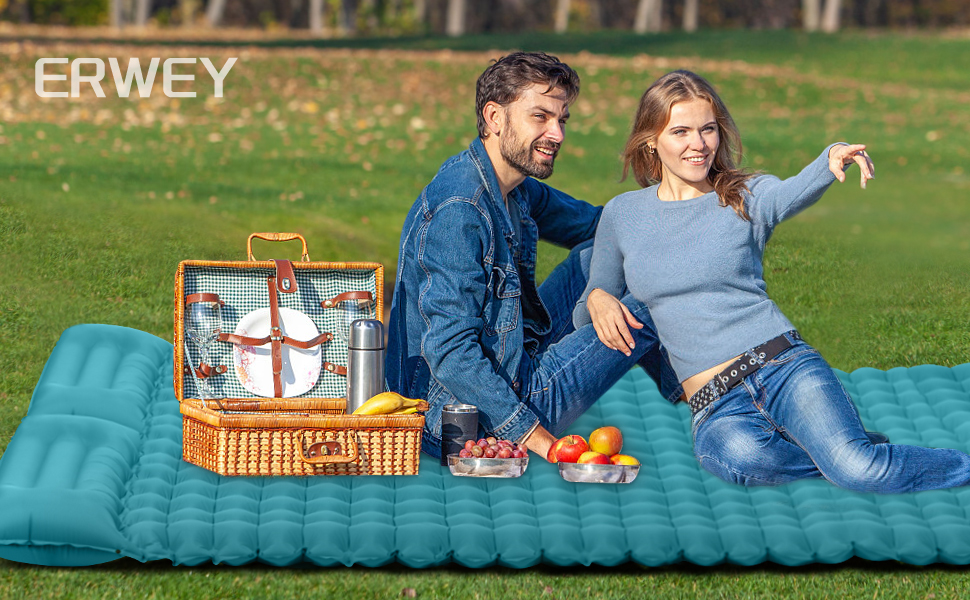 Каремат туристичний самонадувний ERWEY Isomatte для 2 осіб, 200x135 см, ультралегкий, з помпою, з подушкою (Цянь, двомісний)