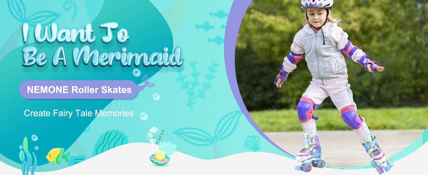 Роликові ковзани NEMONE для дівчаток, розміри 32-36 EU, блакитний/фіолетовий, регульовані, для дому та вулиці