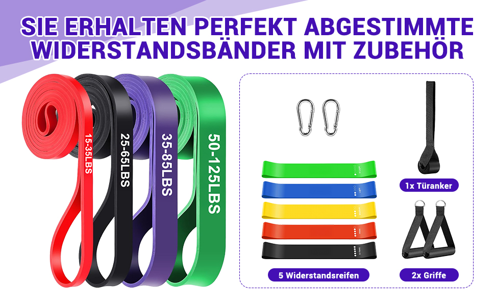 Набір еластичних стрічок для фітнесу та реабілітації (11 шт.) з дверним кріпленням та ручками
