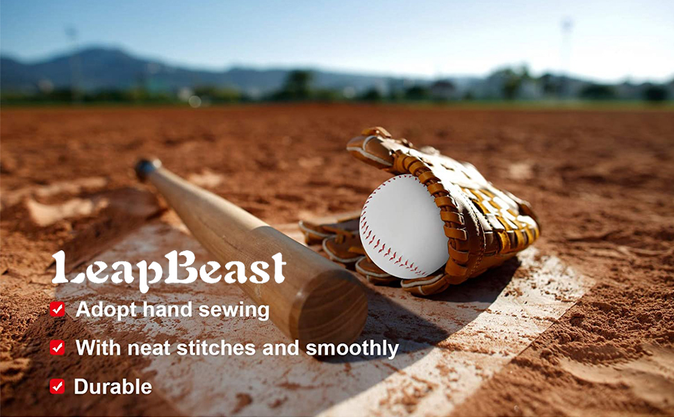 Професійні бейсбольні м'ячі 9 дюймів, ручної роботи, з дерев'яним/гумовим ядром для дорослих та юнаків (6 шт.)