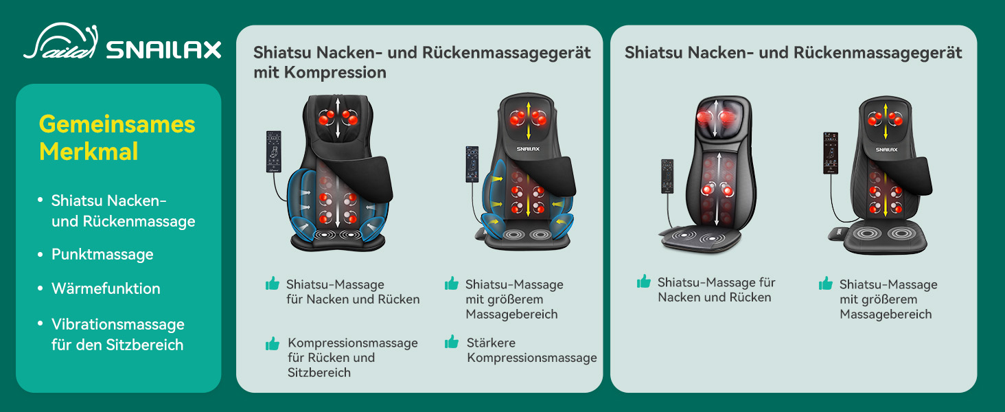 Масажне крісло Snailax Shiatsu з підігрівом, XL. Масажер для спини, шиї, плечей з компресією та вібрацією. Ідеальний подарунок.