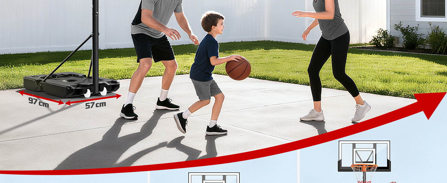 Баскетбольне кільце вуличне з підставкою, регульована висота 100-305 см, міцна задня дошка, сітка для дітей та дорослих