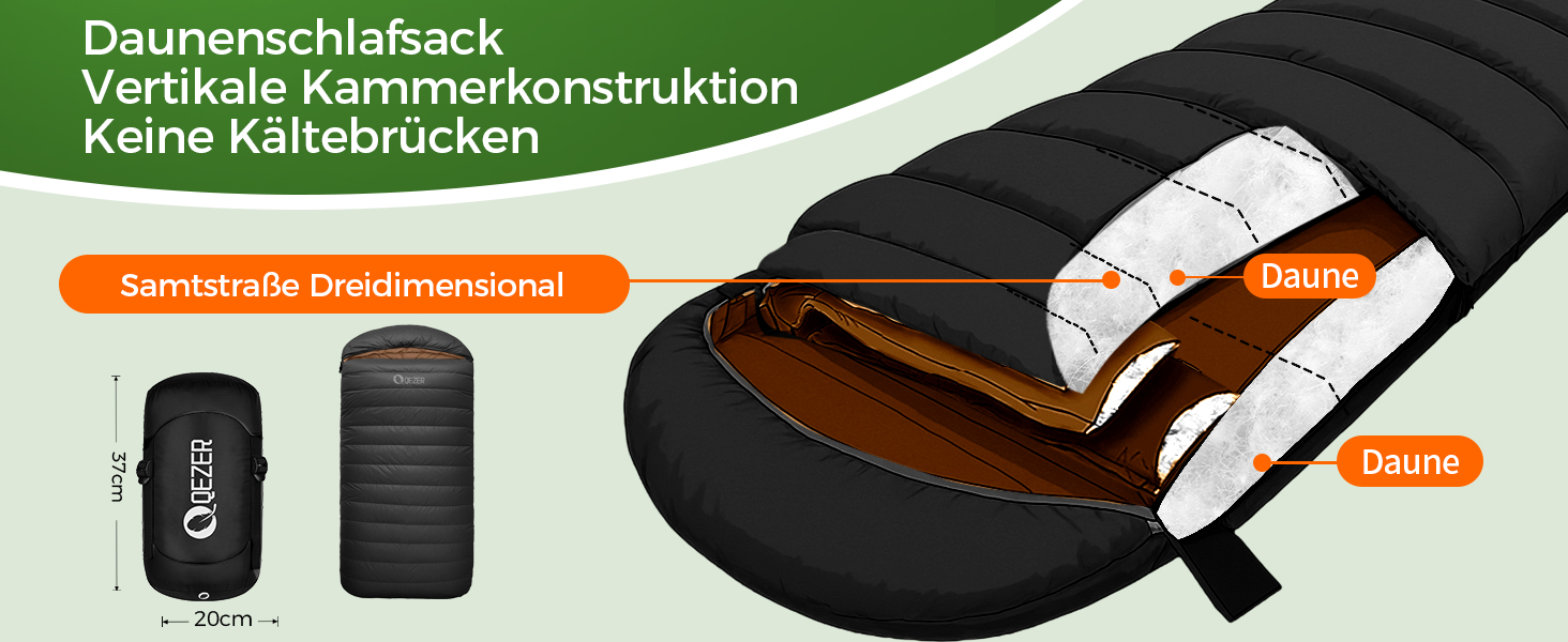 Спальний мішок XXL з пуху 3-4 сезони, 230x100 см, чорний. Підходить для дорослих, кемпінгу, походів та рюкзаків. Легкий та теплий