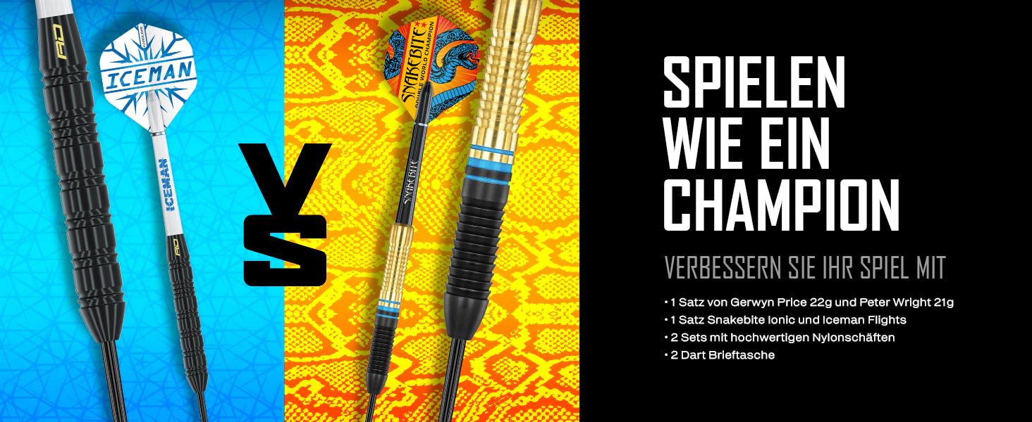 Набір дротиків сталевих RED DRAGON Peter Wright 'Snakebite' vs Gerwyn Price 'Iceman' з латунними наконечниками, пір'ями та стеблами