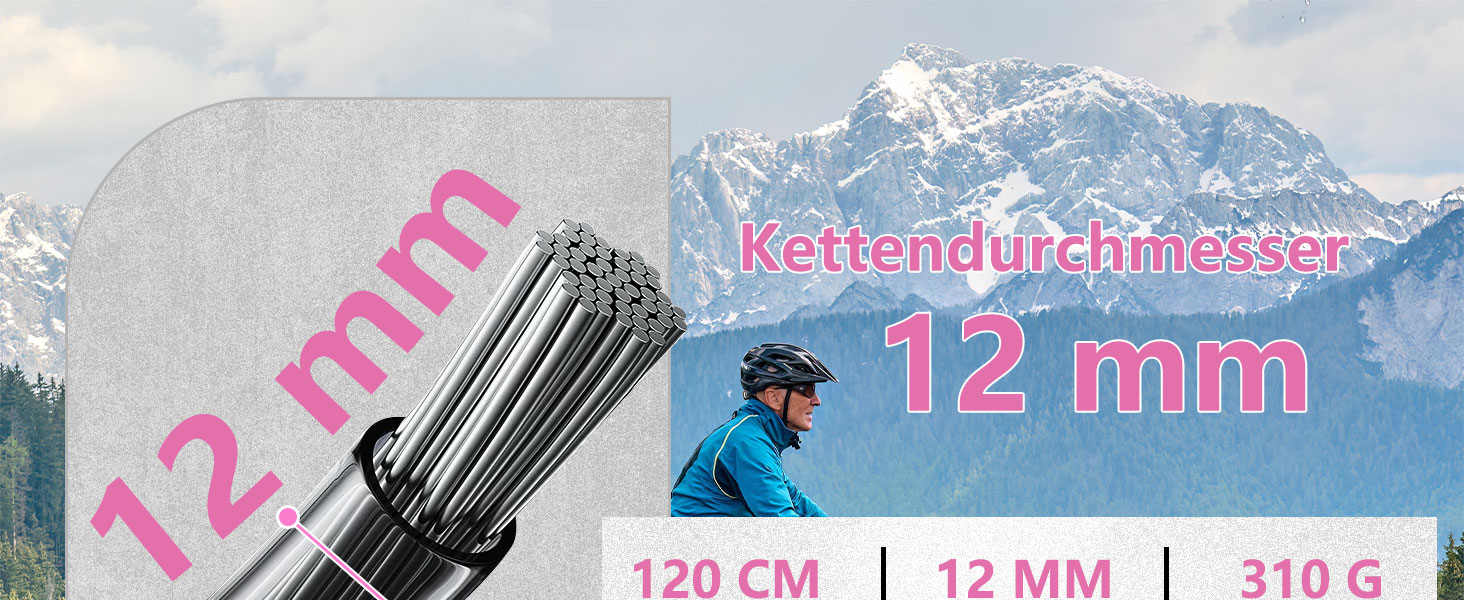 Замок для велосипеда 120см/12мм, високий рівень захисту, кабельне spiralkabelschloss з 2 ключами, протиугінний замок для велосипеда, триколісного велосипеда, мотоцикла, скутера (Рожевий)