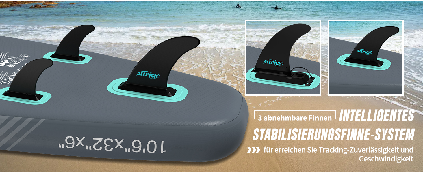 ALLPICK SUP Board Premium набір: Дошка для Stand Up Paddling надувна, з кріпленням для камери, повний комплект аксесуарів, регульоване весло, для початківців та просунутих, вантажопідйомність 200 кг, сіро-зелений