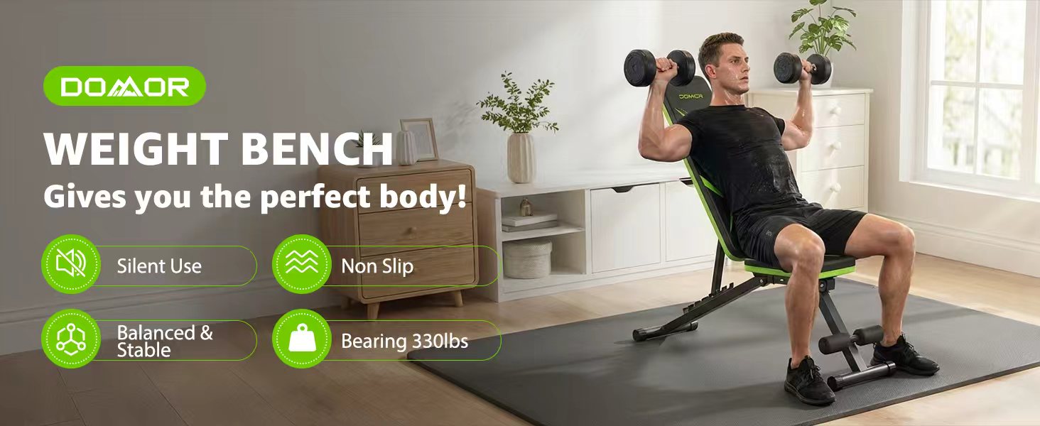 Складана лавка для тренувань з обтяженнями 330LBS, багатофункціональна, для дому, фітнесу, прес, зі змінним нахилом, зелена