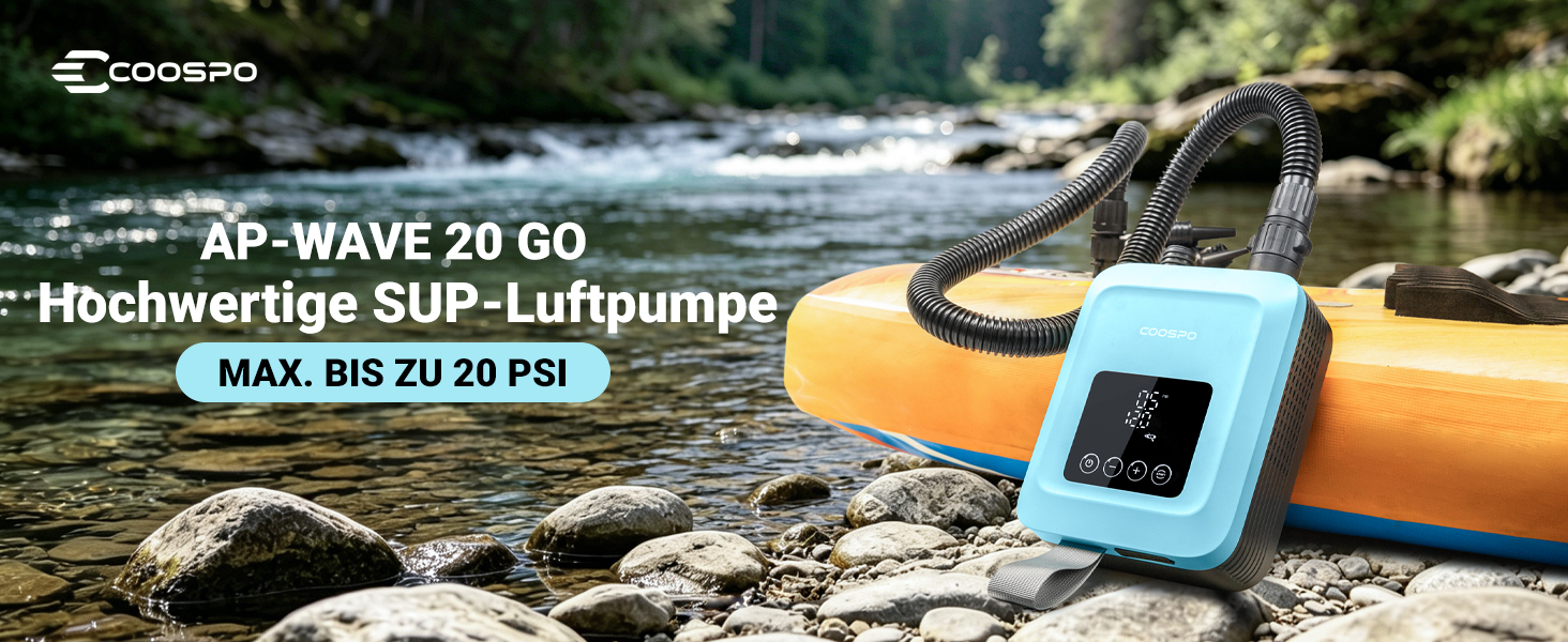 Насос електричний CooSpo для SUP-дошок та каяків 20 PSI з акумулятором (темно-синій)