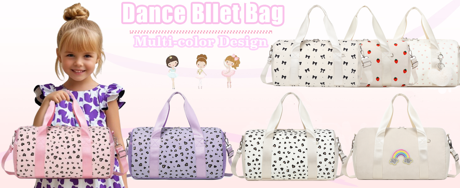 Сумка для танців та плавання для дівчаток, балетна сумка фіолетова з принтом «Серце»