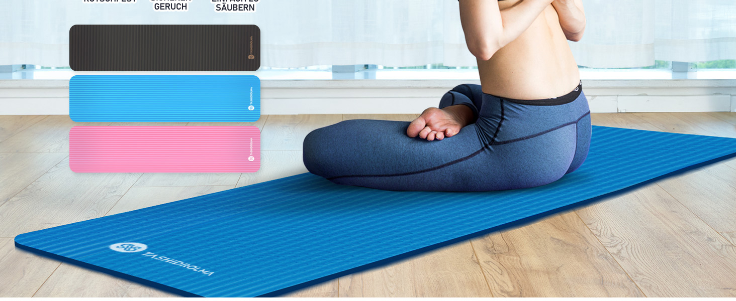 Килимок для йоги TASHIDROLMA Thicker, NBR Yoga Mat Non-Slip з ременем для перенесення, для гімнастичного килимка, Фітнес-килимок, Спортивний килимок, Тренувальний килимок, товщина 1см (183x61см) Синій