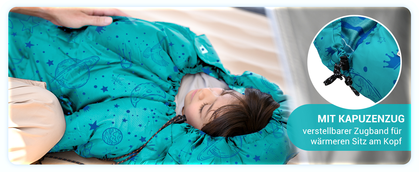 Сплячий мішок KingCamp для дітей, фланелевий, легкий, водонепроникний, компактний, зимовий, 4 сезони, для кемпінгу, підходить для дітей до 140 см, комфортна температура: 7°C (Блакитний L)