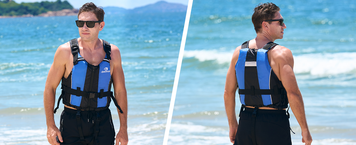 Owntop Плавуча жилетка для дорослих, штанговий ремінь, кишеня, унісекс. Підходить для SUP, каякінгу, риболовлі, вітрильного спорту, каное. Чорний колір, XL-XXL