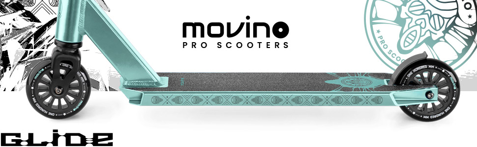 Movino Glide Stunt Scooter: професійний фристайл ролер з колесами 100 мм, дека з алюмінію 6061, вантажопідйомність 100 кг (Glide - блакитний)