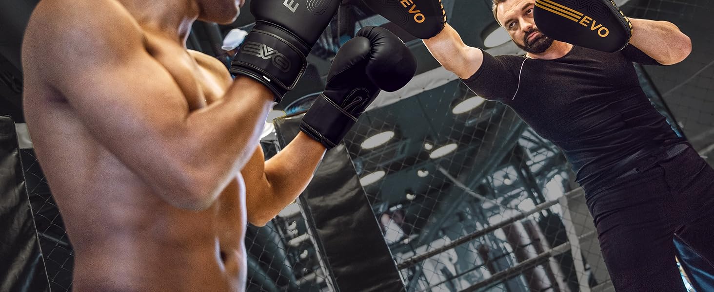 Боксерські рукавички EVO Fitness для чоловіків та жінок, MMA, Муай Тай, бокс, кікбоксинг, спаринг, тренування, 12 OZ, чорний колір, з набором рожевих бандажів