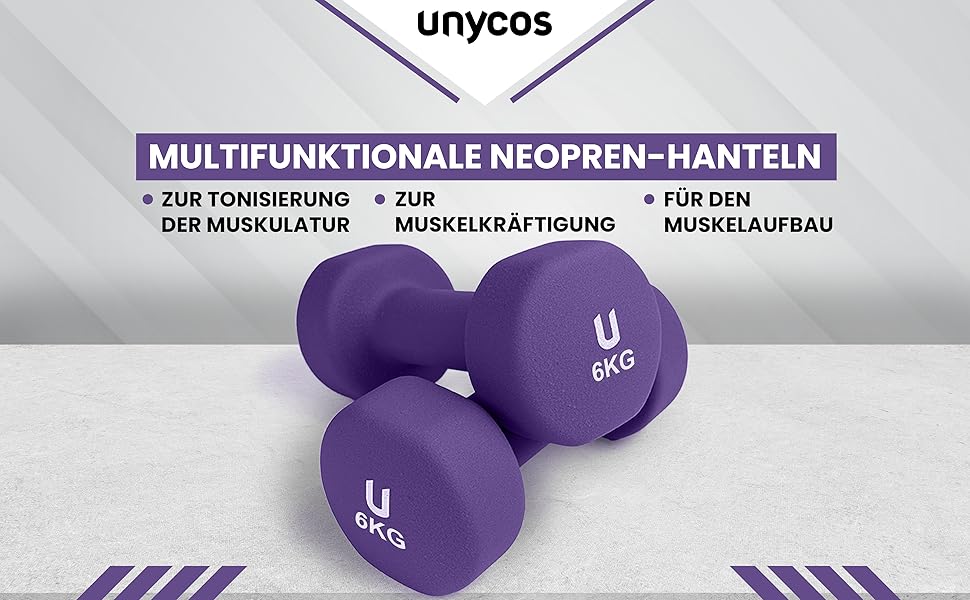 Гантелі неопрованові unycos 2 шт по 6 кг, антиковзкі, для фітнесу, силових тренувань та пілатесу, темно-фіолетові, круглі, для чоловіків і жінок