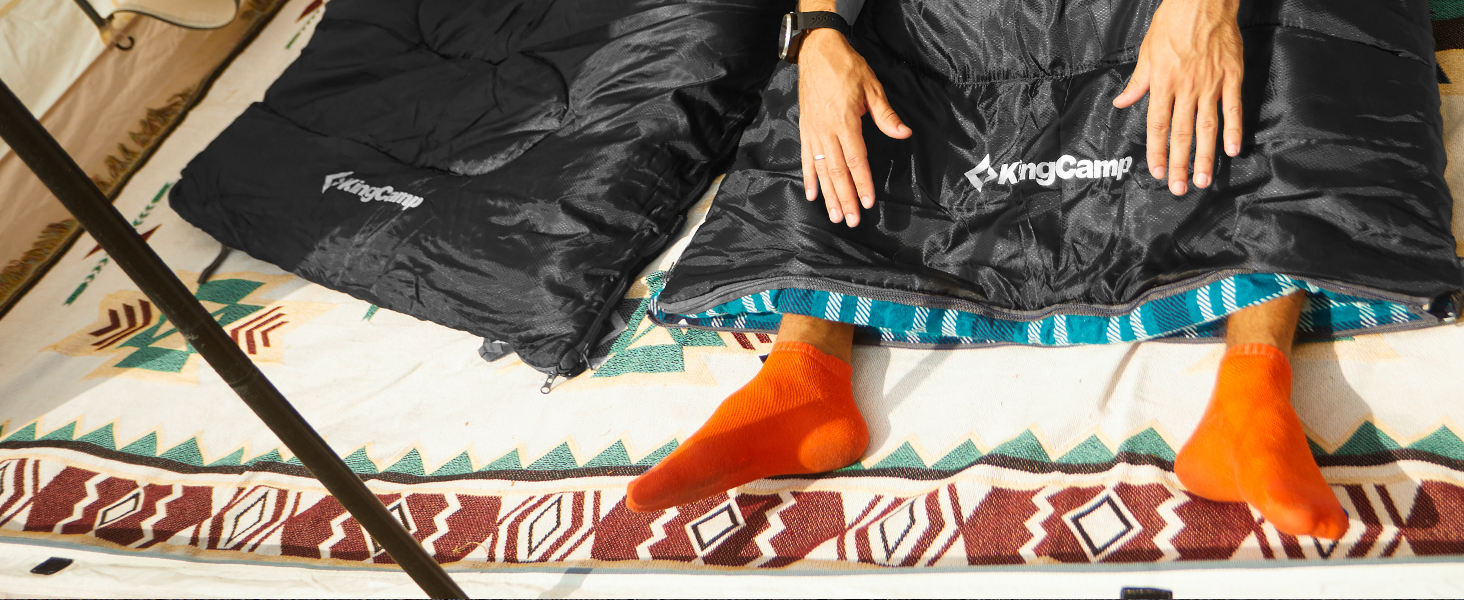 Сплячий мішок KingCamp Flannel для дорослих, 4 сезони, ультралегкий, бавовна, теплий, ковдровий, водонепроникний, для кемпінгу та повсякденного використання, чорний, L, блискавка