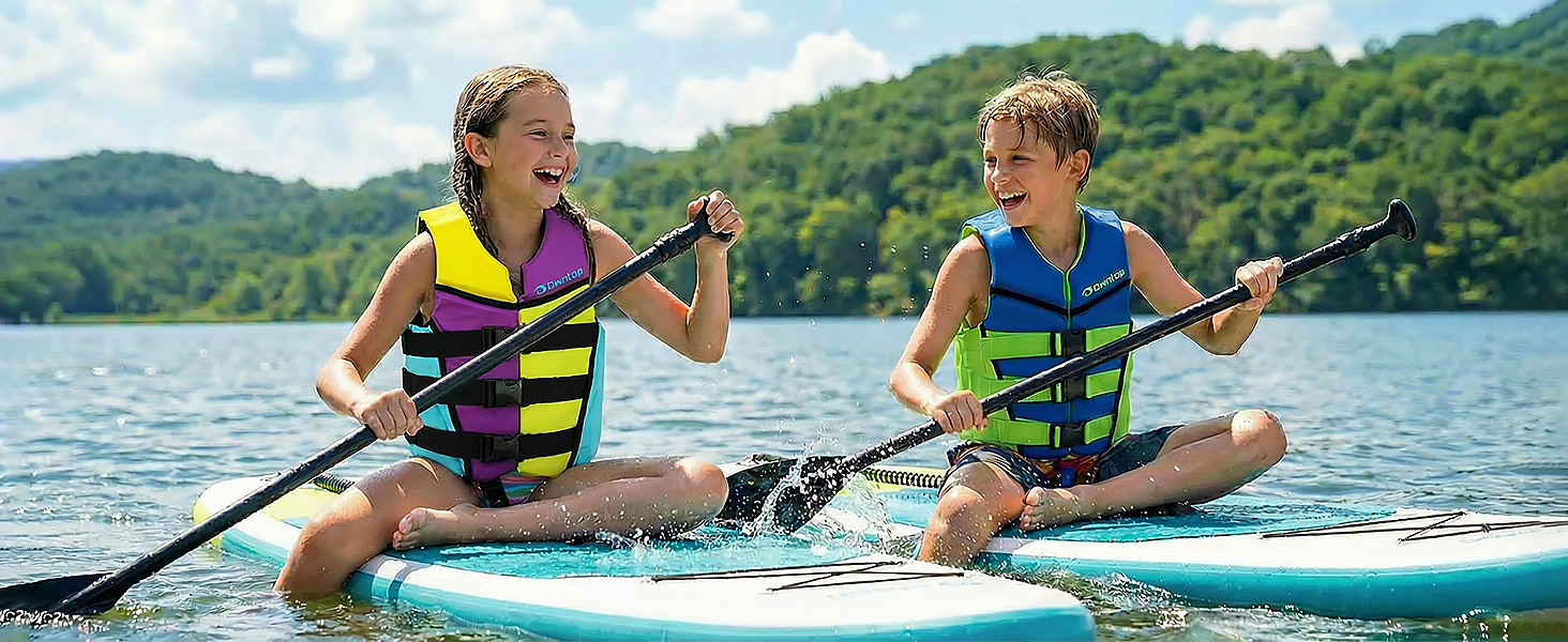 Owntop Жилет рятувальний дитячий та підлітковий, фіолетовий, M. Регульований, з триразовою системою безпеки. Підходить для каякінгу, плавання, риболовлі та снорклінгу.