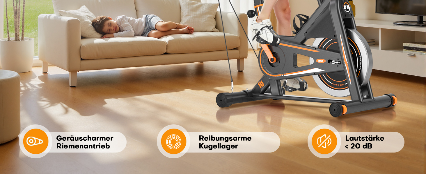 Велотренажер DMASUN: Тихий ергометр для дому з регулюванням опору, дисплеєм та підставкою для планшета. Ідеальний для кардіотренувань в приміщенні. Максимальне навантаження: 160 кг, колір - помаранчевий.