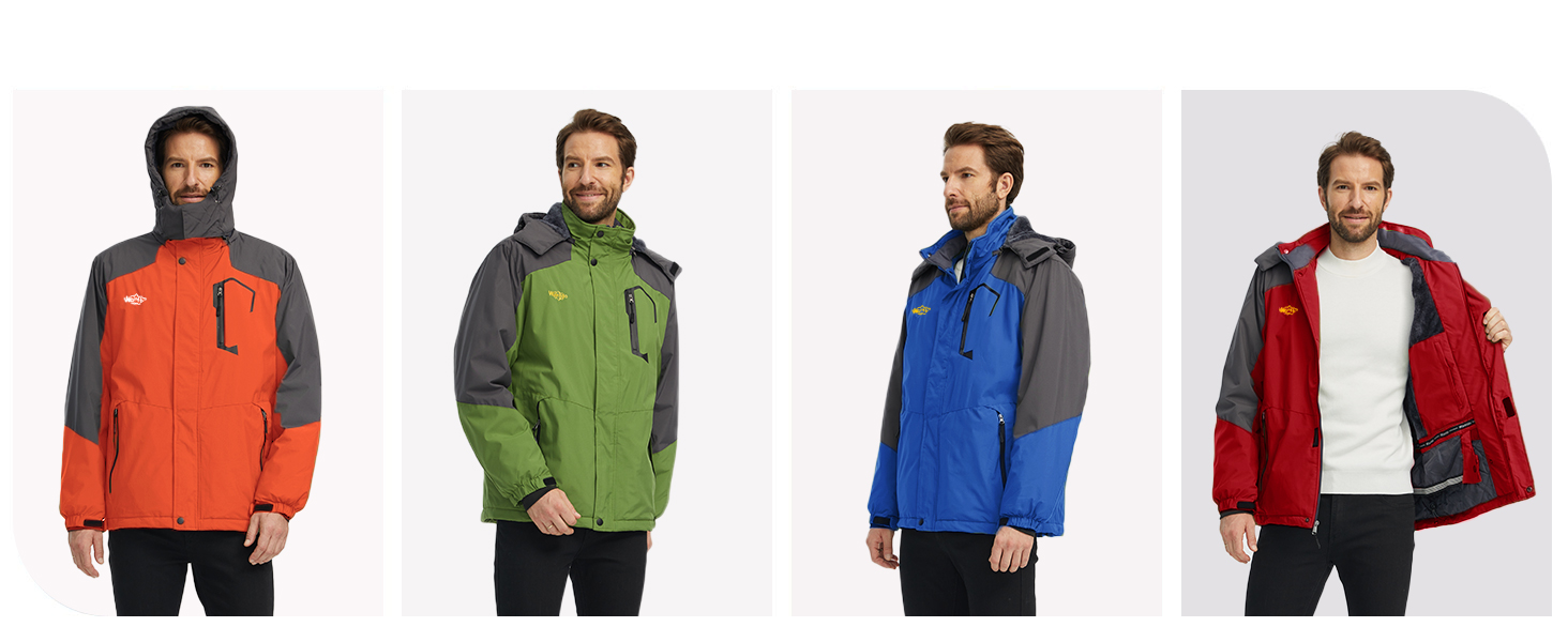 Чоловіча гірськолижна куртка Wantdo з флісовою підкладкою, водонепроникна та дихаюча, блакитна з гірським малюнком