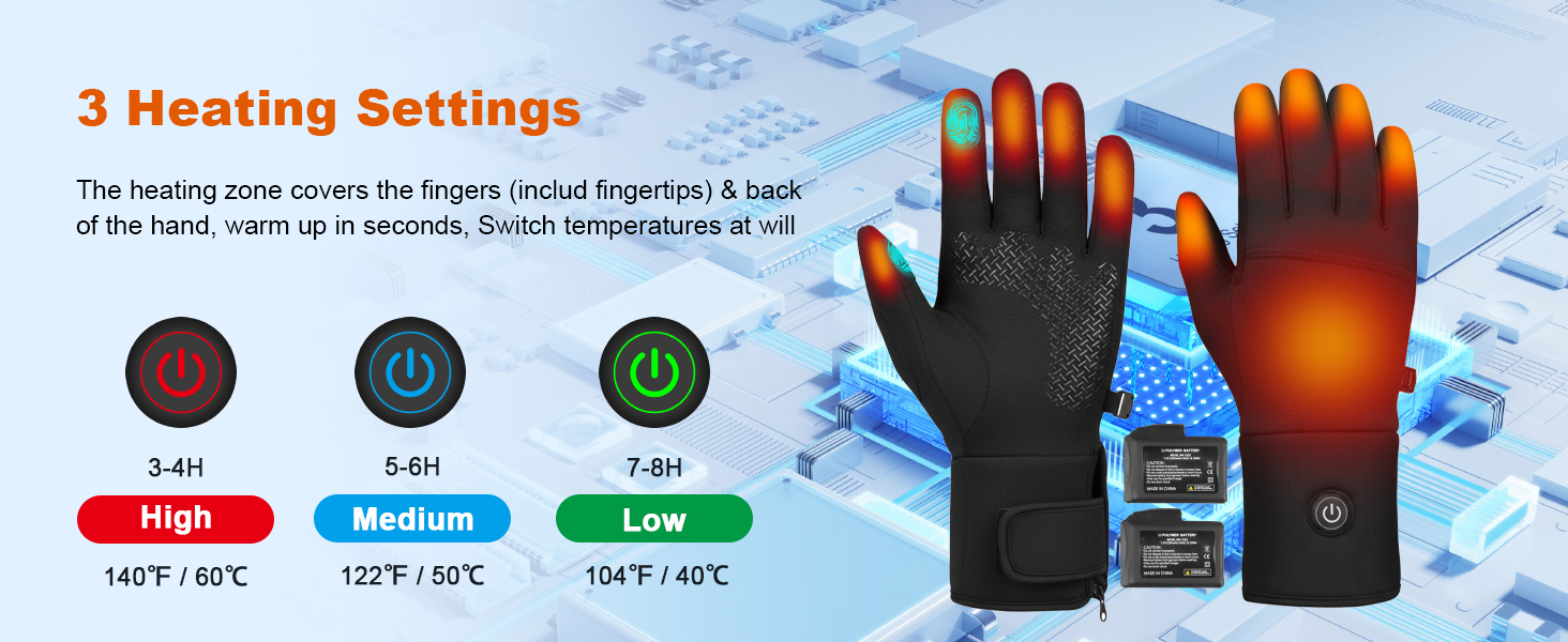 Обогревні рукавички-вкладиші для чоловіків та жінок, акумулятор 7.4V, 3 режими нагріву (40-65°C), сенсорний екран, для зимових видів спорту та роботи на відкритому повітрі, M-L