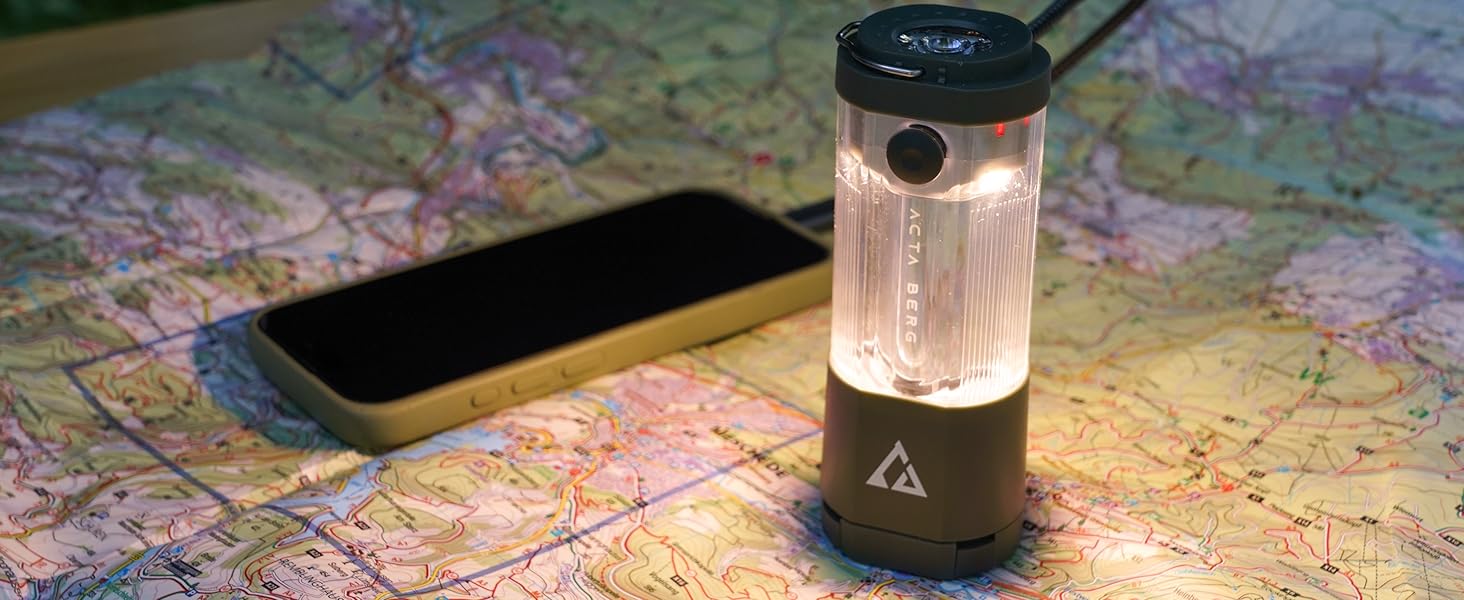 Ліхтар кемпінговий LED Acta Berg 450 люмен, акумуляторний з Power Bank (4000 mAh), до 150 год, IP44, оливково-сірий