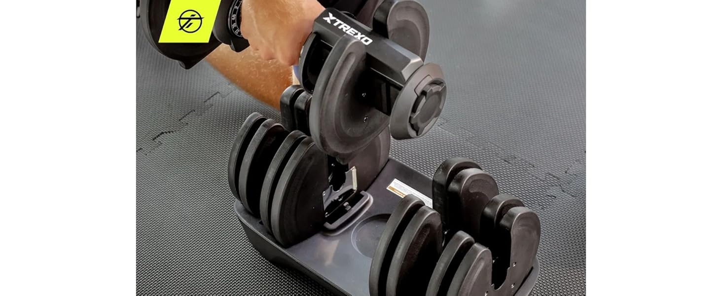 Регульована гантель TREXO 18-40 кг з поворотним регулятором ваги. Залізна гантель для силових тренувань з ергономічною ручкою.