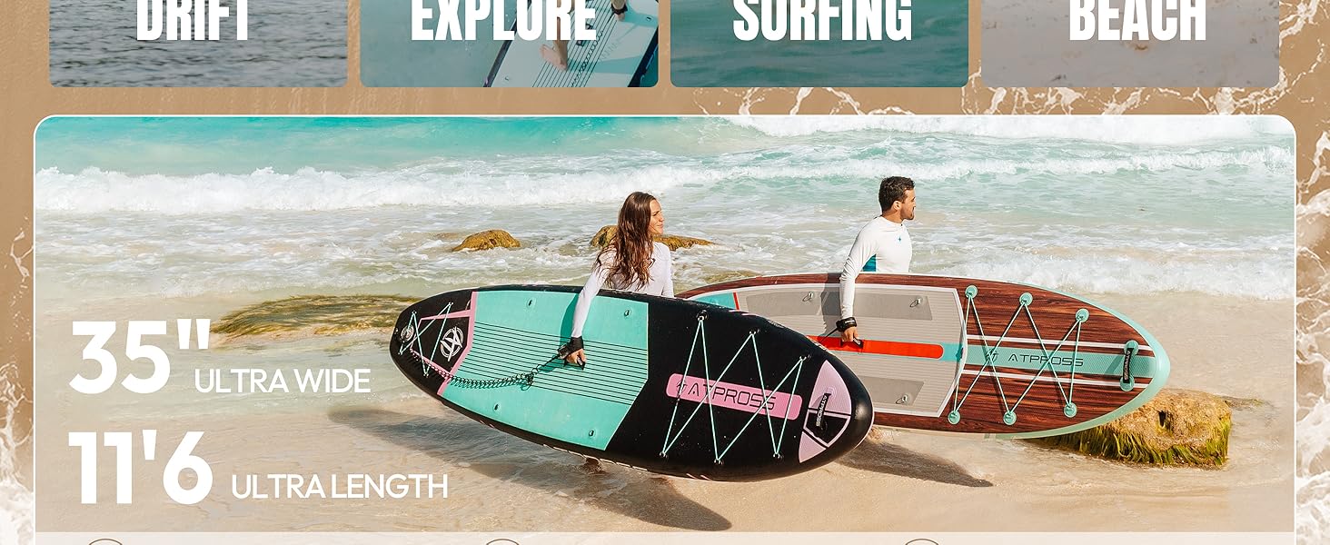 Надувний SUP-борд ATPROSS 350x89x15см, 200кг, для дорослих, зі аксесуарами, рюкзаком, для йоги, риболовлі, серфінгу, стабільний, неслизький, Kayak, Boat, Holzmaserung