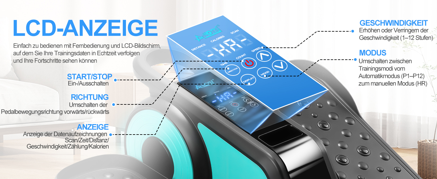 Еліптичний тренажер під стіл EM-03: електричний велотренажер для сидіння з пультом, міні-степер, регульована швидкість, для людей похилого віку та дорослих (блакитний)