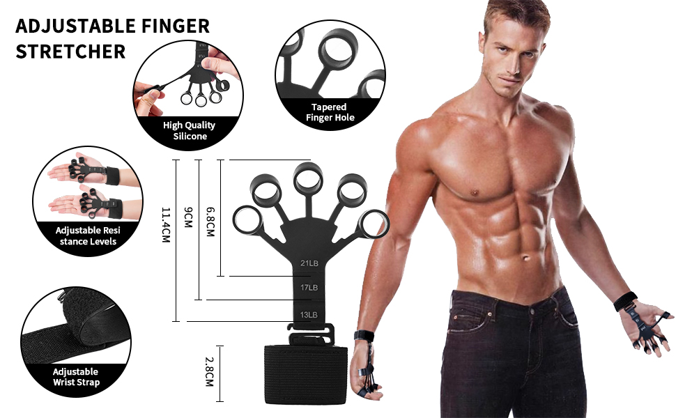 Набір для тренування сили хвата SOLUAME (7 шт.): підручники для пальців, м'ячик для стискання, кільце, регульовані підручники для підручників