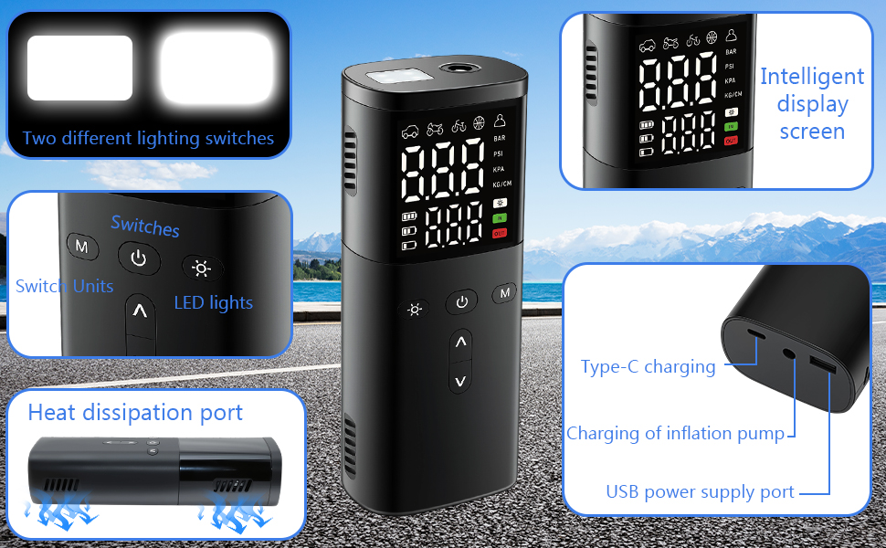 Електричний насос для велосипеда, авто, мотоцикла та м'ячів: 150 PSI, 25000 mAh, LED-ліхтар, перезаряджається