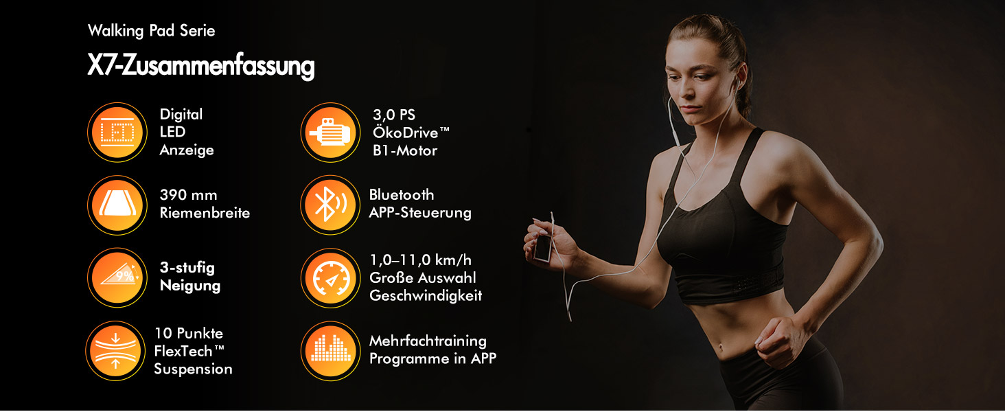 Біговий тренажер BLACK LORD X7 - Walking Pad з тихим мотором 3.0PS, до 130кг, Bluetooth, 3 рівня нахилу, антиковзаюча поверхня