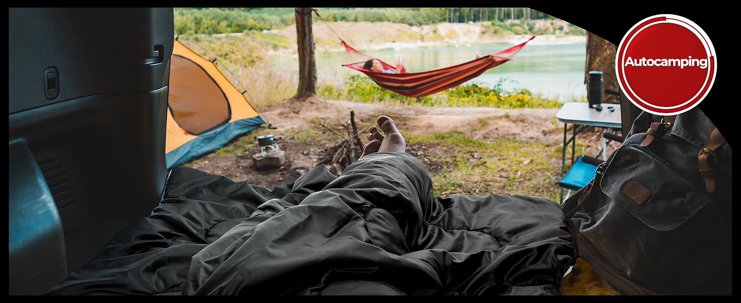 Спальний мішок Ohuhu на 2 особи, 220x150 см, чорний. Для кемпінгу, подорожей, сімейного відпочинку та фестивалів.