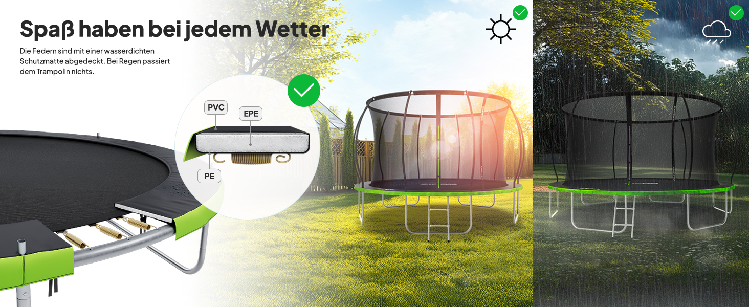 ZIPRO JumpPro Premium Трамплін для дітей Outdoor, Садовий трамплін з сіткою, Водостійкий, UV-захист, Легка збірка, Максимальне навантаження до 150 кг, Ø 252/312/374/435/496 см (10' - 252 см)