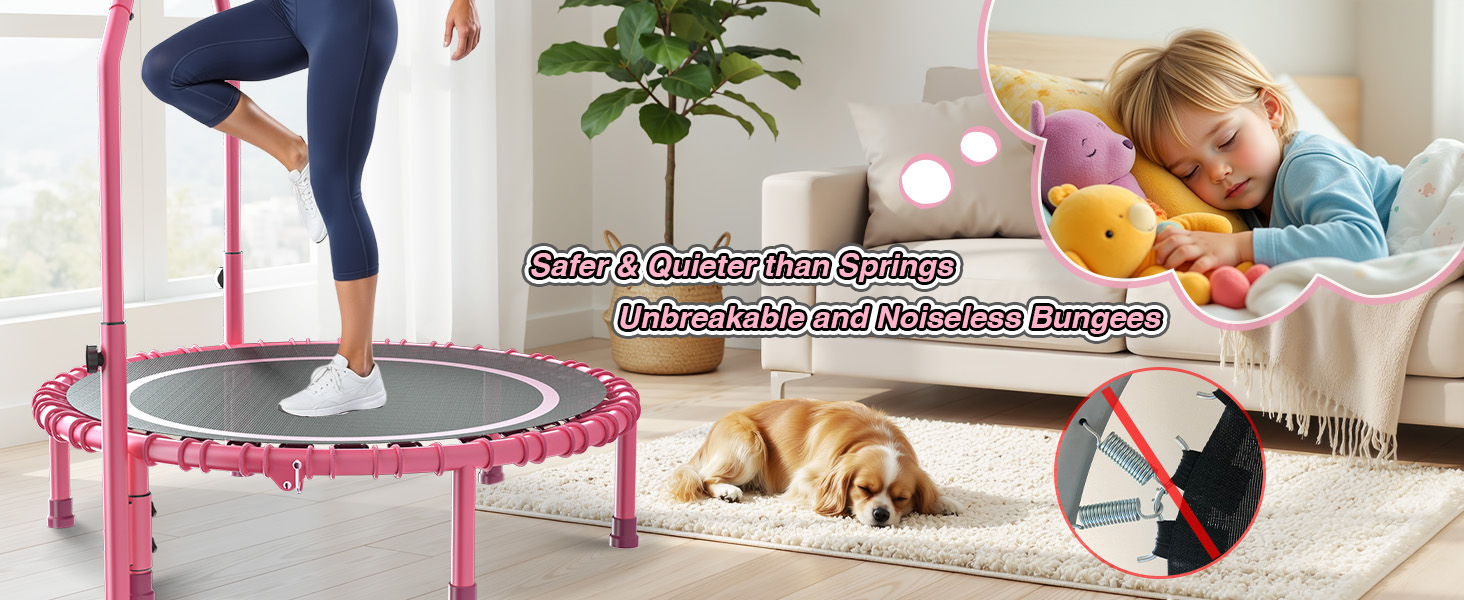 Міні-батут для фітнесу JOY SPOT! Ø102 см, складний, з пружинами та регульованою ручкою, вантажопідйомність 204 кг, для дому та вулиці, з скакалкою