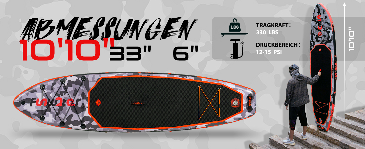 Надувний SUP Борд FunWater 10'10' - комплект з аксесуарами (чорний/зелений)