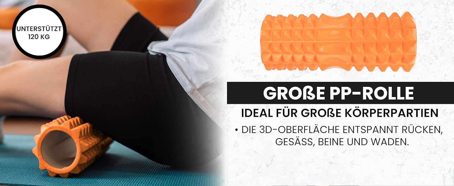 Набір для масажу фасцій Unycos: ролер, стрічка, м'яч, стік, мотузка, сумка | До 120 кг, чорний/оранжевий