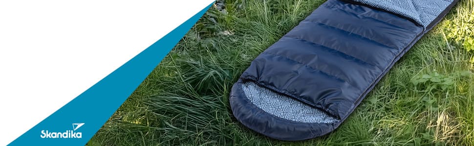 Спальний мішок Skandika Dundee Flanell з бавовни, преміум-якість, з'єднується, двомісний, 3 сезони, до -20°C, 220 x 80/160 см, для кемпінгу та відпочинку на природі (індиго + подушка)