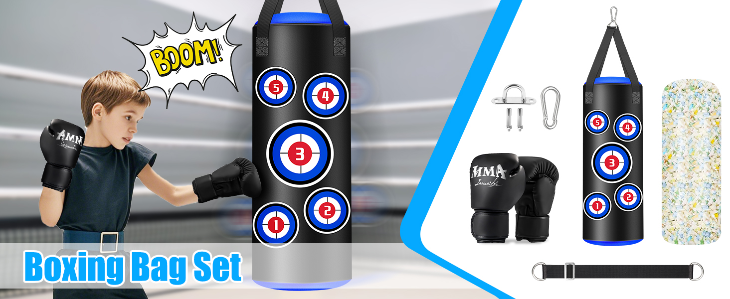Боксерський мішок наповнений, підвісний комплект, 60 см, для дітей, мікрофібра, шкіра, важкий, для кікбоксингу, фітнесу, ММА, греплінгу, муай-тай