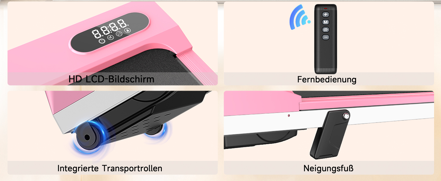 Walking Pad для дому HomeFitnessCode: електричний біговий килимок з нахилом, 1-8 км/год (Рожевий)