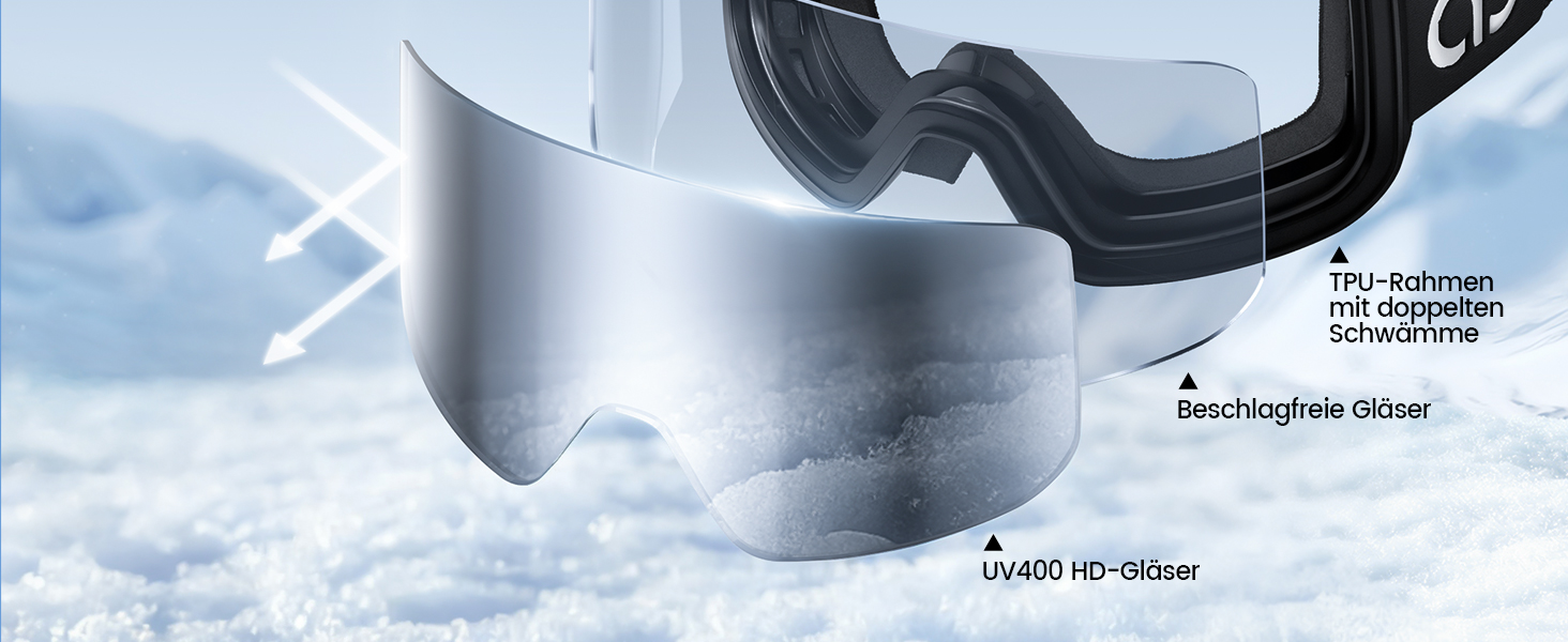 Ламiкалл Скi-окуляри для жінок, сноуборд окуляри для чоловіків - [Патентна антизапаржувальна технологія] Дзеркальні скі-окуляри для носіїв окулярів, захисні окуляри для сноуборду Ultra HD, снігові окуляри UV400 з захистом від відблисків - чорна рамка - сріблясте скло (VLT: 8%)