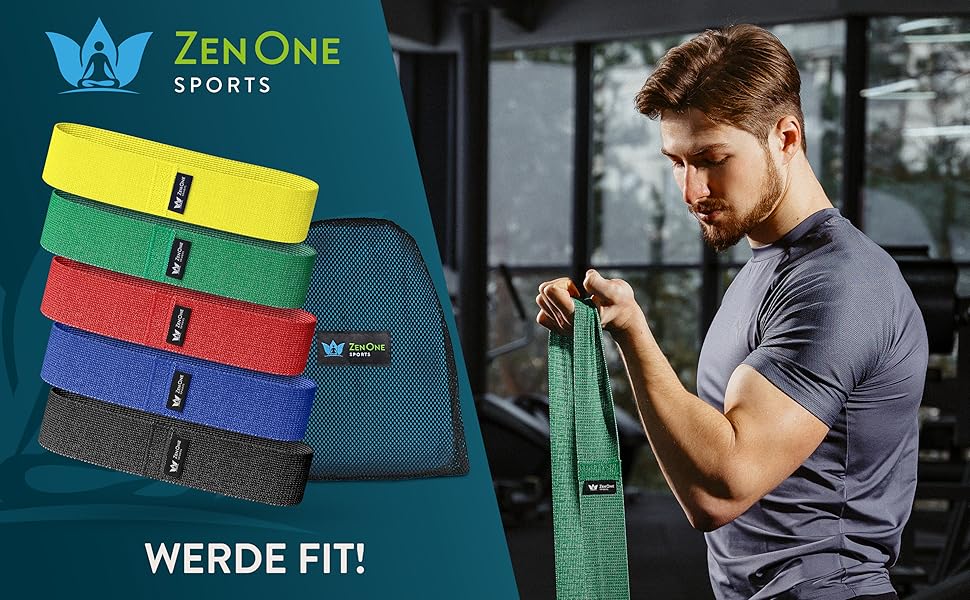 Спортивні фітнес-стрічки ZenOne з тканини, набір Resistance Bands з 5 шт. , стрічки опору для ніг і сідниць, гімнастичний браслет для силових тренувань, нарощування м'язів і тренувань з йоги, в т.ч. електронна книга та посібник з тренувань і відео. Барвисті