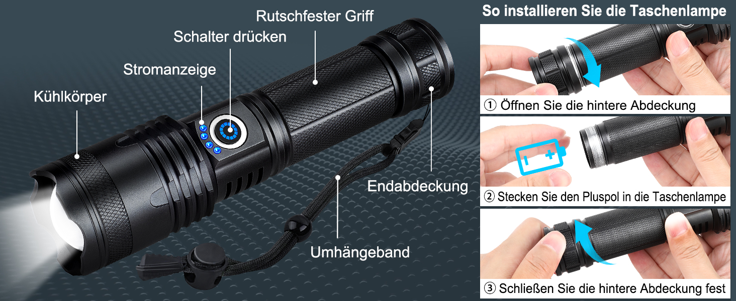 Тактичні ліхтарі Zeusfire 2 шт. 1000000 люмен, водонепроникні IPX6, 5 режимів, для кемпінгу, туризму, тактики, чорний