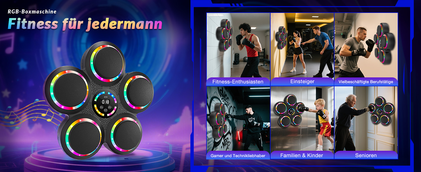 Розумна боксерська машина FOOING з Bluetooth, LED-підсвіткою та рівнями швидкості для дорослих та дітей, тренажер для зняття стресу з боксерськими рукавичками для домашніх тренувань. Інтелектуальні фітнес-пристрої (багатокольорове світло)