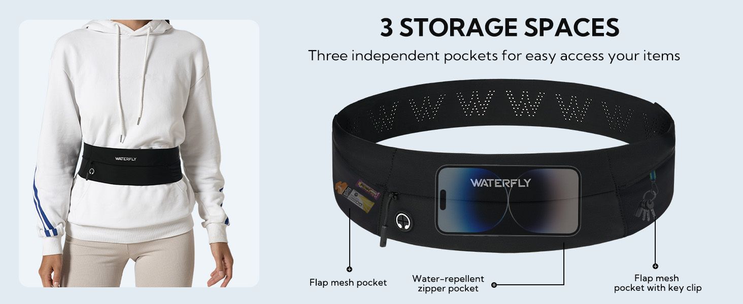 Поясна сумка WATERFLY для бігу та фітнесу: тримач для телефону на пояс для чоловіків та жінок, чорний
