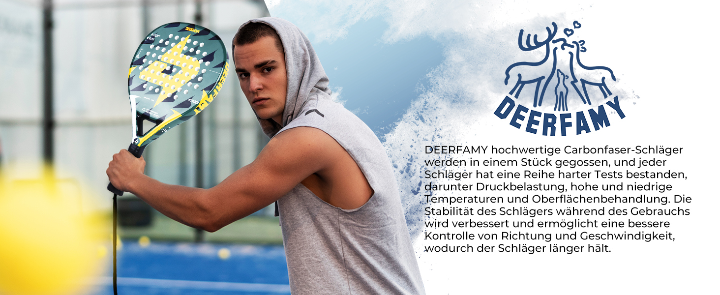 Ракетка DEERFAMY Padel EVA & Full Carbon, міцна та ідеальна для початківців, збільшена швидкість завдяки конструкції на 68 отворів, нековзна рукоятка та розмір шнура зап'ястя 47*26*3,8 см - унісекс, дорослий, 0,4 кг