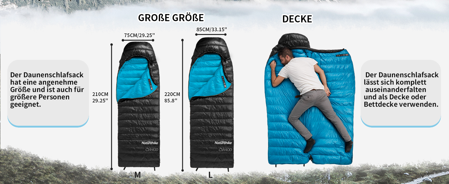 Спальний мішок Naturehike 750FP, 4-сезонний, теплий зимовий, ультралегкий, компактний, з компресійним мішком, CW400-Чорний-M