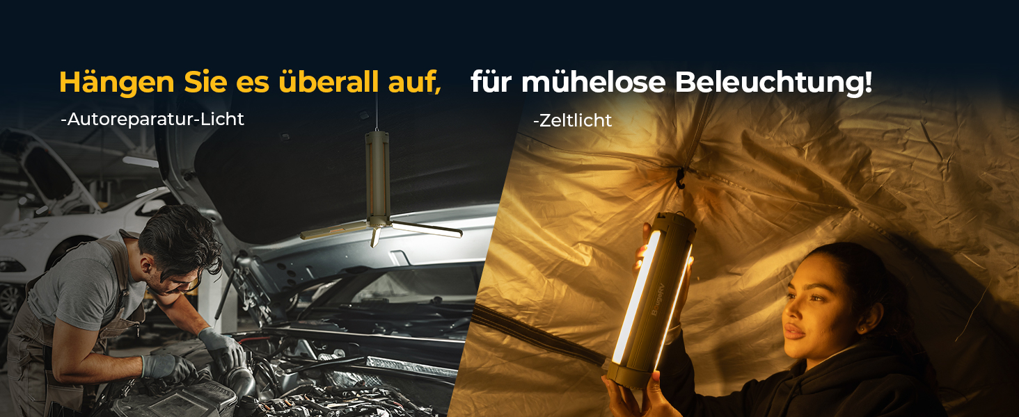 Ліхтар кемпінговий BougeRV 15600mAh, перезарядна лампа для кемпінгу, регульована висота та кут, IP54, водонепроникний, для кемпінгу, подорожей, надзвичайних ситуацій, зелений